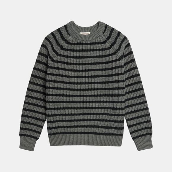 Demylee Phoebe Stripe Cotton Sweater in navy and gray size medium - Picture 1 of 4